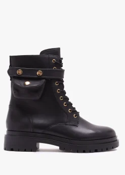 Cammie Black Leather Biker Ankle Boots