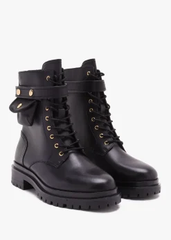 Cammie Black Leather Biker Ankle Boots