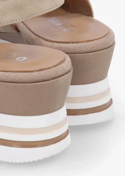 Canna Beige Suede Peep Toe Wedge Sandals