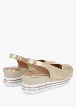 Canna Gold Leather Peep Toe Wedge Sandals