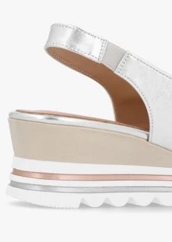 Canna Silver Leather Peep Toe Wedge Sandals
