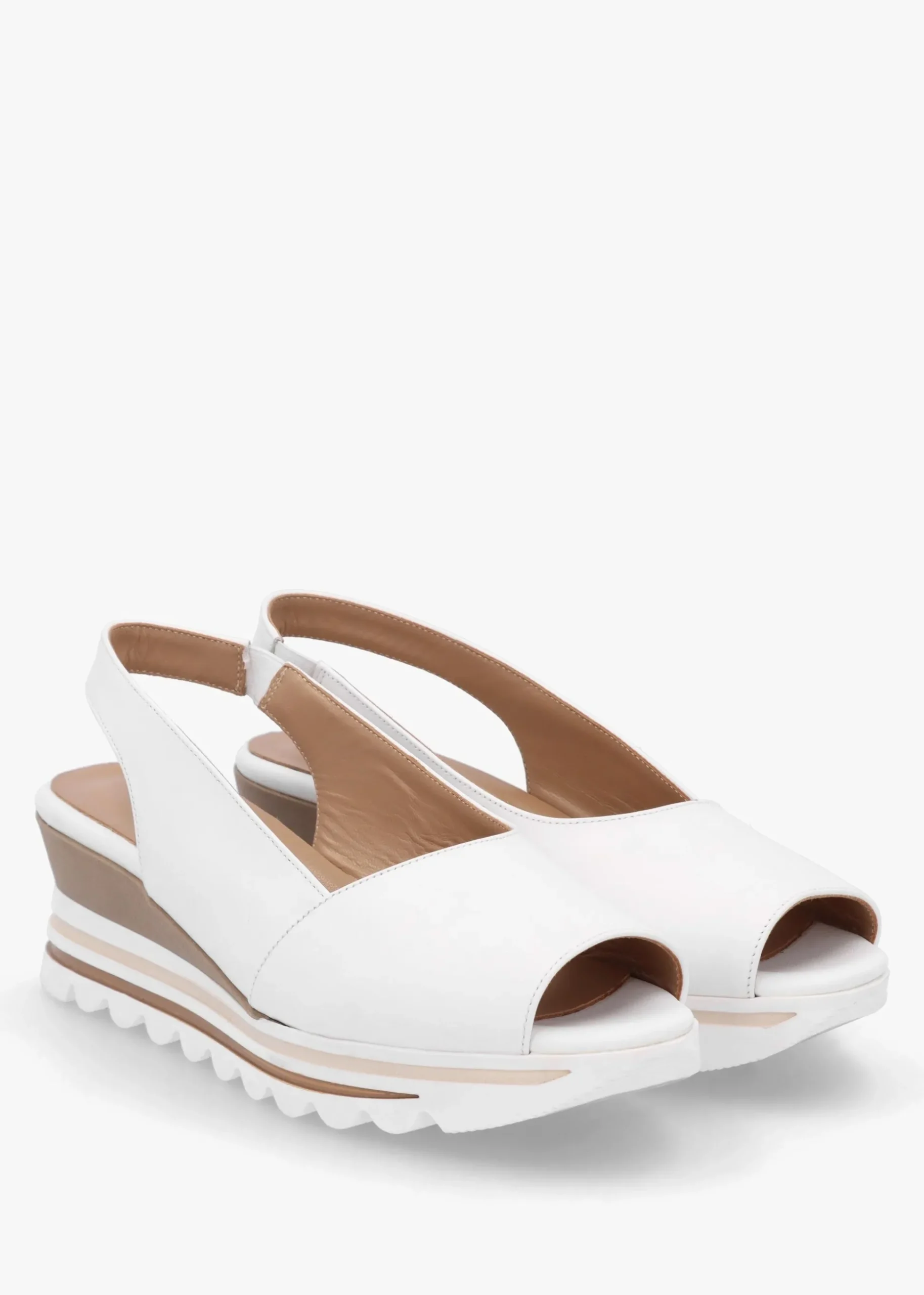 Canna White Leather Peep Toe Wedge Sandals