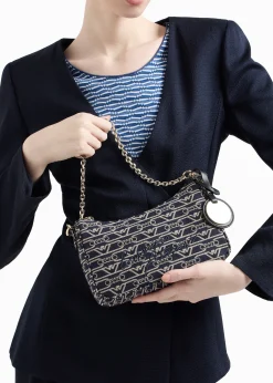 Canvas Jacquard Denim Baguette Bag