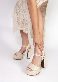 Capri Cream Leather Stitch Detail Platform Heeled Sandals