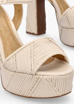 Capri Cream Leather Stitch Detail Platform Heeled Sandals