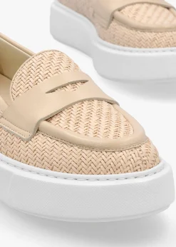 Carly Beige Woven Leather Chunky Loafers