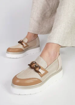 Chainy Beige Link Chain Flatform Loafers