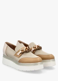 Chainy Beige Link Chain Flatform Loafers