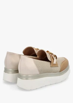 Chainy Beige Link Chain Flatform Loafers