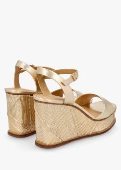 Chalk Gold Leather Stitch Detail Wedge Sandals