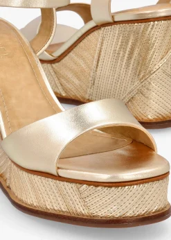 Chalk Gold Leather Stitch Detail Wedge Sandals