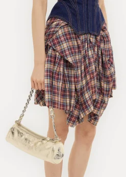 Cindy Cylinder Gold Metallic Crinkle Shoulder Bag