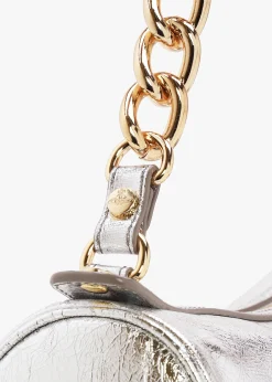 Cindy Cylinder Silver Metallic Crinkle Shoulder Bag