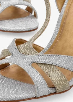 Civil Silver & Gold Metallic T Bar Stiletto Heel Sandals