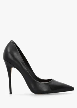 Comix Black Leather High Stiletto Court Shoes