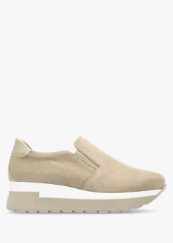 Commy Beige Suede Flatform Wedge Shoes