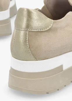 Commy Beige Suede Flatform Wedge Shoes