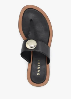 Costly Black Leather Toe Post Sandals
