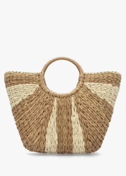 Cream & Beige Straw Woven Shopper Bag