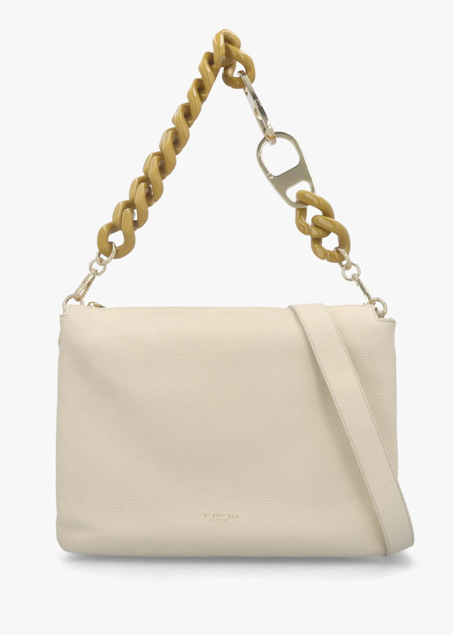 Cream Leather Chain Handle Shoulder Bag