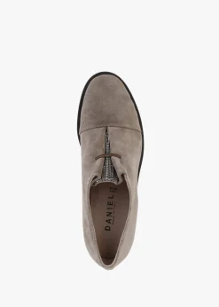 Crystie Taupe Suede Embellished Oxford Shoes