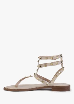 Cube Beige Square Studded Gladiator Sandals