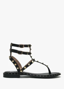 Cube Black Square Studded Gladiator Sandals