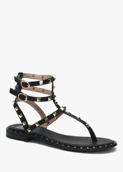 Cube Black Square Studded Gladiator Sandals
