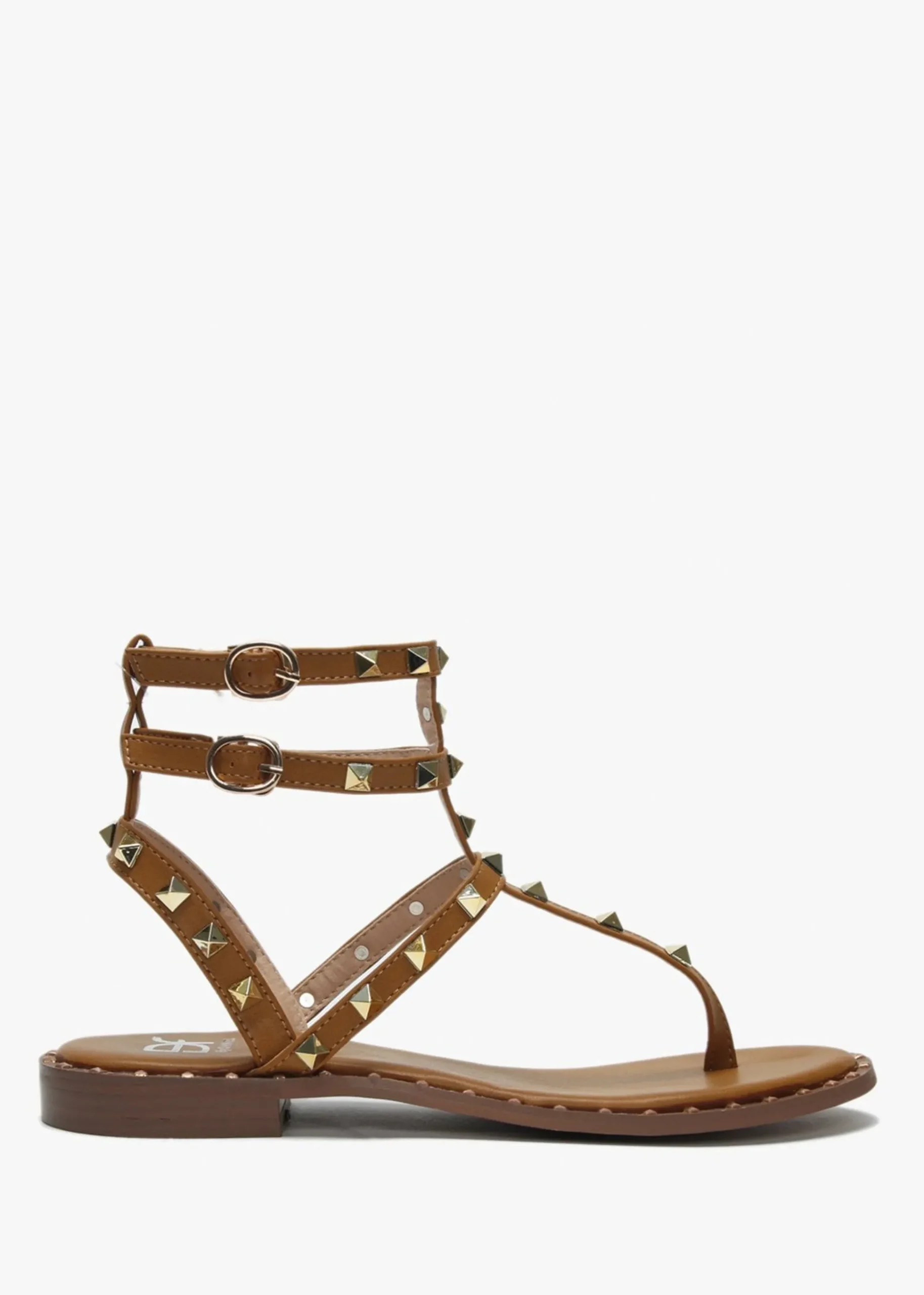 Cube Tan Square Studded Gladiator Sandals