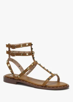 Cuboid Tan Studded Gladiator Sandals