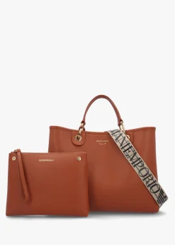 Cuoio Rosso Pebbled Shopper With Pouch