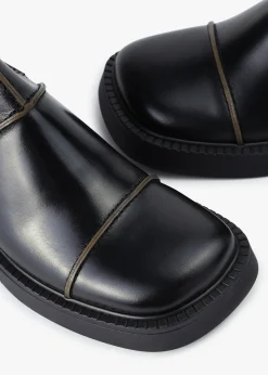 Dahlia Black Leather Square Toe Calf Boots