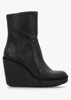 Dally Black Full Grain Leather High Wedge Ankle Boots
