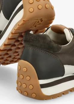 Dani Colour Block Dark Olive Suede Trainers