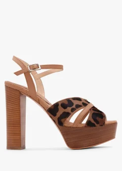Darcey Leopard Calf Hair Platform Heeled Sandals