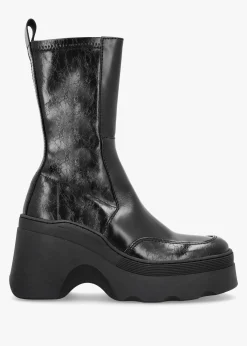Deandra Black Leather Chunky Calf Boots