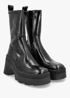 Deandra Black Leather Chunky Calf Boots