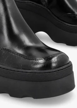 Deandra Black Leather Chunky Calf Boots