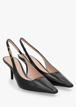 Decollete Black Leather Sling Back Heels
