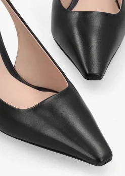 Decollete Black Leather Sling Back Heels