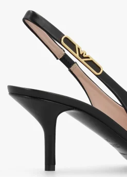 Decollete Black Leather Sling Back Heels