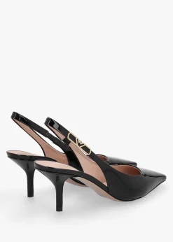 Decollete Black Patent Leather Sling Back Heels