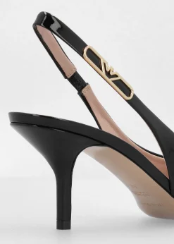 Decollete Black Patent Leather Sling Back Heels