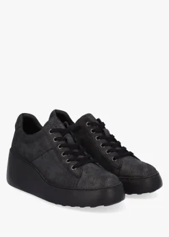 Delf II Black Leather Wedge Trainers