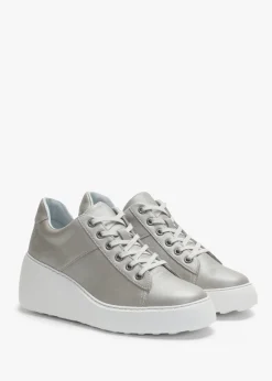 Delf Silver Leather Wedge Trainers