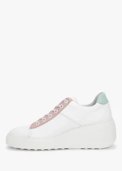 Delf White Nude Mint Leather Wedge Trainers