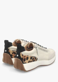 Delphinea White Leopard Pony Hair Leather & Suede Trainers