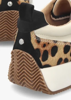 Delphinea White Leopard Pony Hair Leather & Suede Trainers