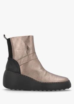 Doxe Dark Gold Leather Wedge Boots
