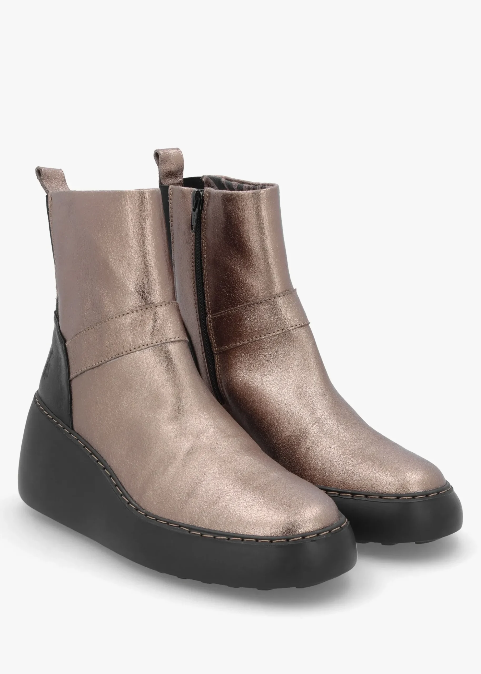 Doxe Dark Gold Leather Wedge Boots